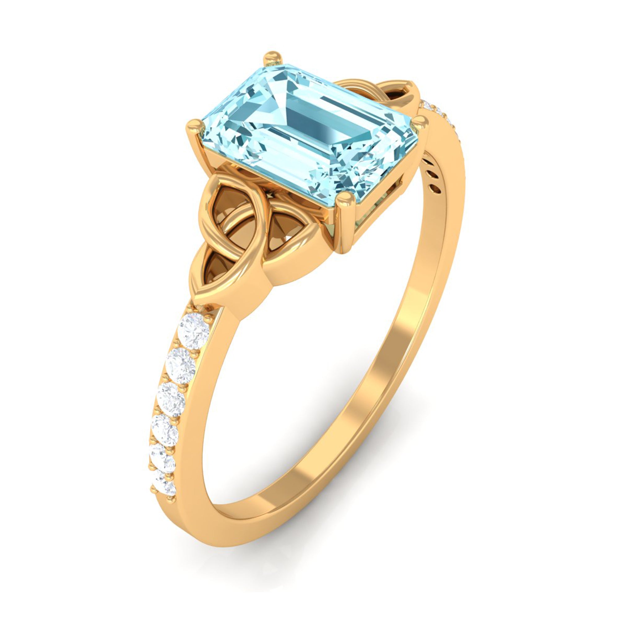 Octagon Cut Solitaire Aquamarine Celtic Knot Engagement Ring with Diamond Aquamarine - ( AAA ) - Quality - Rosec Jewels