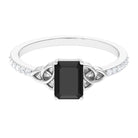 Octagon Cut Solitaire Black Onyx Celtic Knot Engagement Ring with Diamond Black Onyx - ( AAA ) - Quality - Rosec Jewels