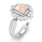 Vintage Style Emerald Cut Morganite Engagement Ring with Diamond Floral Halo Morganite - ( AAA ) - Quality - Rosec Jewels