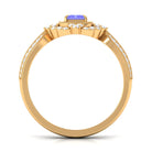 1 CT Vintage Style Emerald Cut Tanzanite Engagement Ring with Diamond Floral Halo Tanzanite - ( AAA ) - Quality - Rosec Jewels