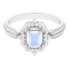 Vintage Style Emerald Cut Moonstone Engagement Ring with Diamond Floral Halo Moonstone - ( AAA ) - Quality - Rosec Jewels