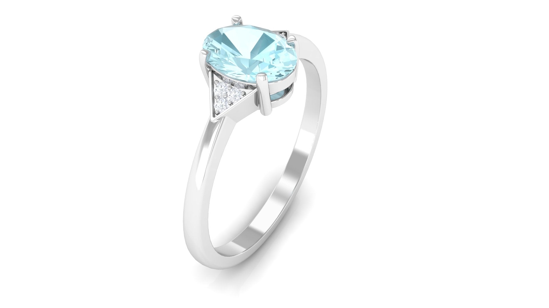 Oval Cut Sky Blue Topaz Solitaire Ring with Diamond Accent Sky Blue Topaz - ( AAA ) - Quality - Rosec Jewels