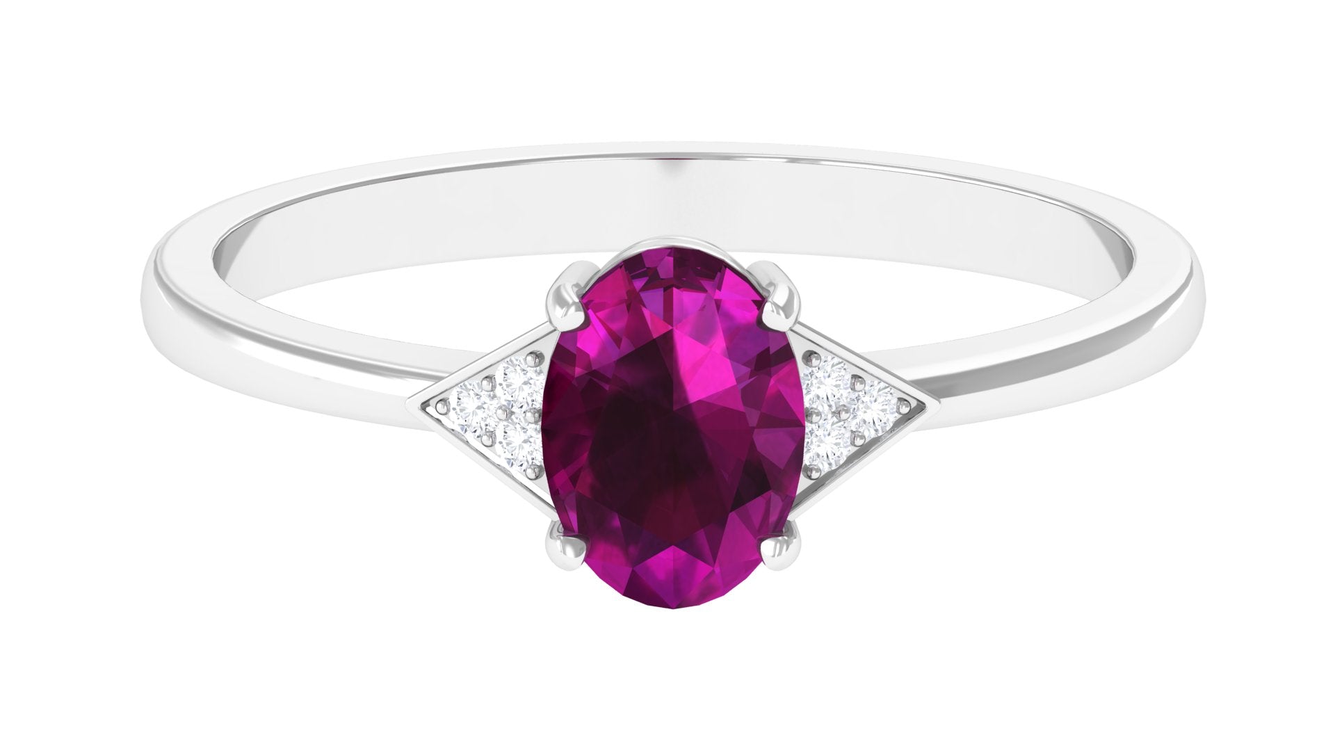 1 CT Oval Rhodolite Solitaire Ring with Diamond Accent Rhodolite - ( AAA ) - Quality - Rosec Jewels