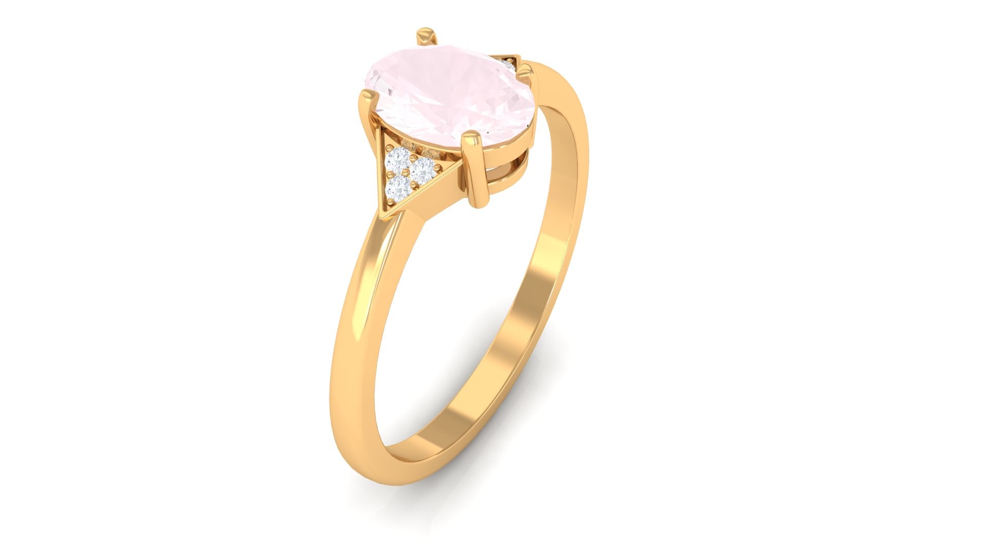 0.75 CT Oval Rose Quartz Solitaire Ring with Diamond Accent Rose Quartz - ( AAA ) - Quality - Rosec Jewels