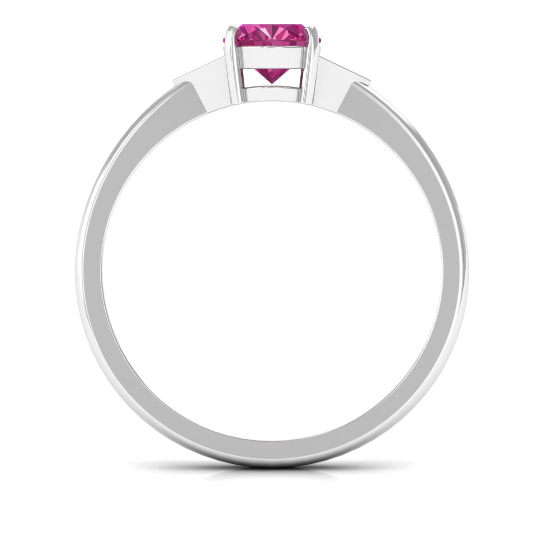 1.25 CT Oval Pink Tourmaline Solitaire Ring with Diamond Accent Pink Tourmaline - ( AAA ) - Quality - Rosec Jewels