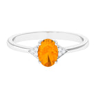 3/4 CT Oval Fire Opal Solitaire Ring with Diamond Accent Fire Opal - ( AAA ) - Quality - Rosec Jewels