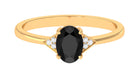 Oval Black Spinel Solitaire Ring with Diamond Accent Black Spinel - ( AAA ) - Quality - Rosec Jewels