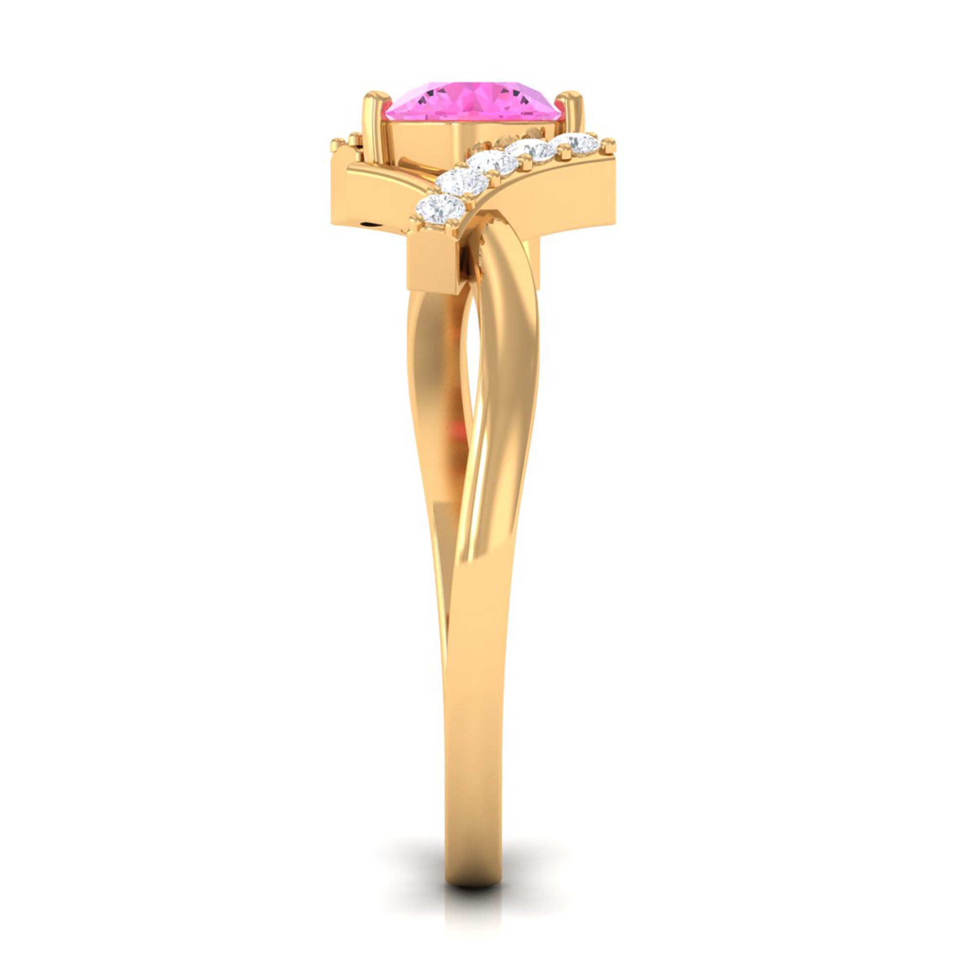 Pink Sapphire and Diamond Designer Promise Ring Pink Sapphire - ( AAA ) - Quality - Rosec Jewels