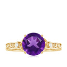 Solitaire Amethyst Celtic Knot Ring with Diamond Amethyst - ( AAA ) - Quality - Rosec Jewels