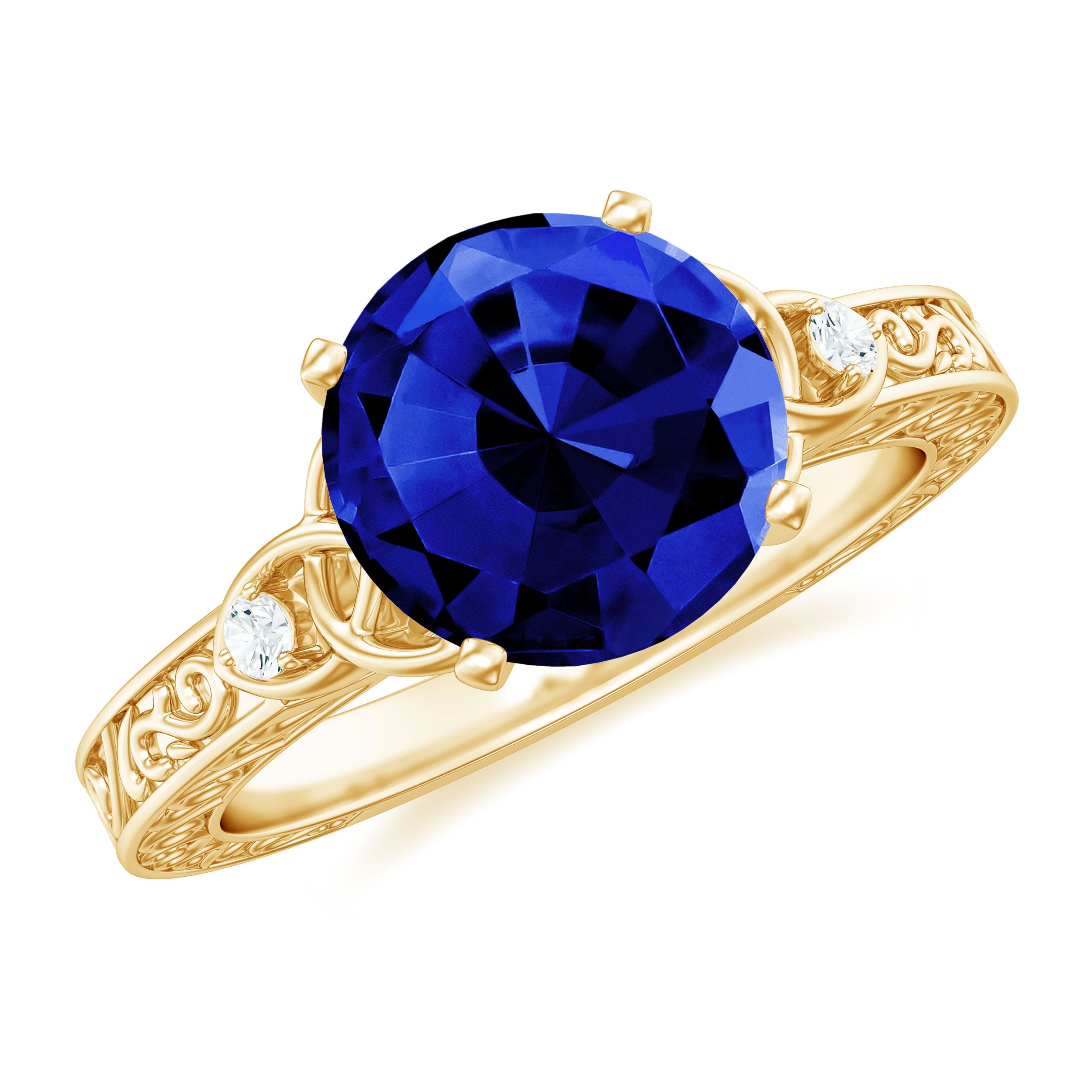 Solitaire Created Blue Sapphire Celtic Knot Engagement Ring with Diamond Lab Created Blue Sapphire - ( AAAA ) - Quality - Rosec Jewels