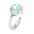 Bezel Set Oval Sky Blue Topaz East West Engagement Ring with Diamond Sky Blue Topaz - ( AAA ) - Quality - Rosec Jewels