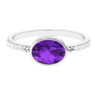 Oval Amethyst Solitaire Engagement Ring with Diamond Amethyst - ( AAA ) - Quality - Rosec Jewels