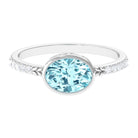 Bezel Set Oval Aquamarine East West Engagement Ring with Diamond Aquamarine - ( AAA ) - Quality - Rosec Jewels