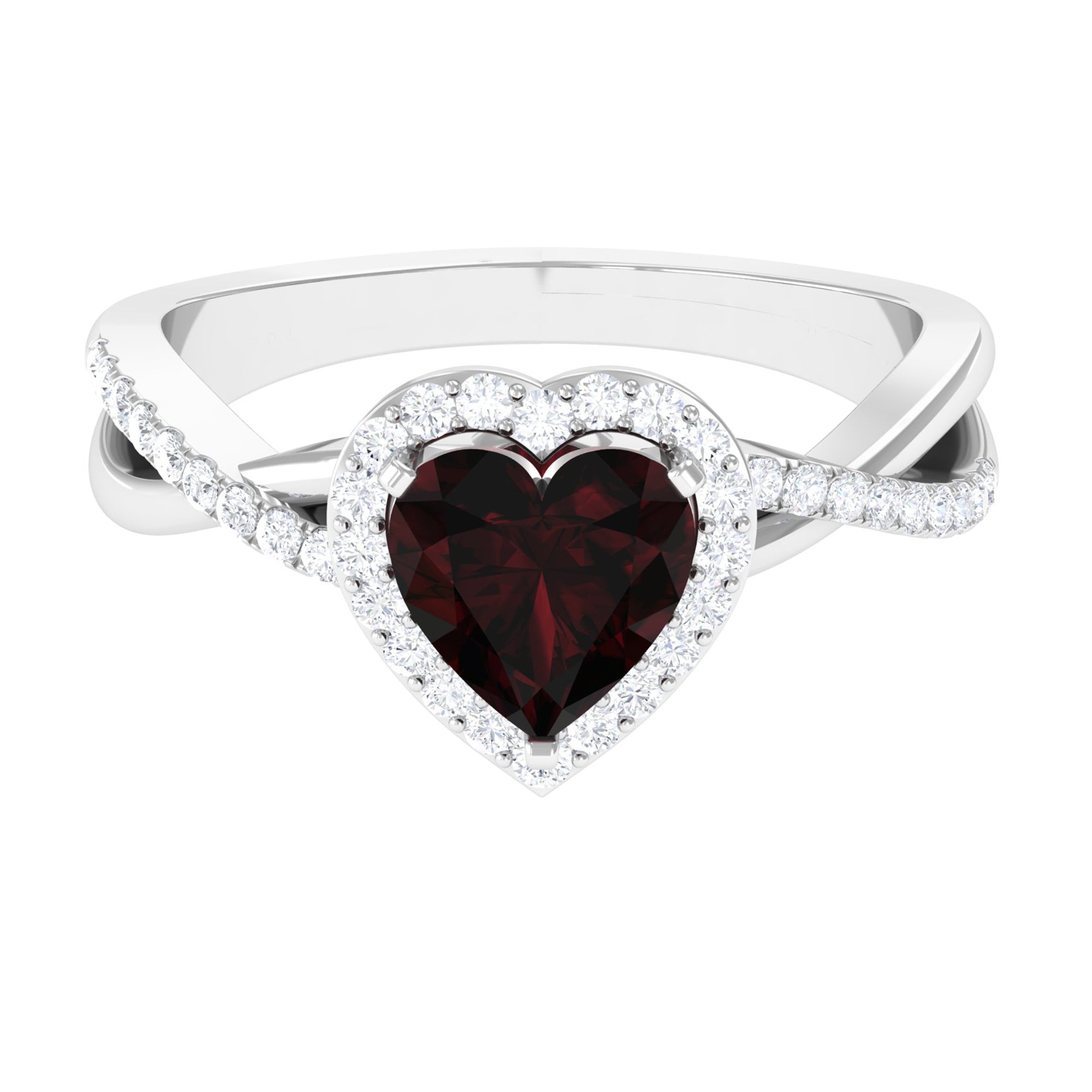 Heart Shape Garnet Crossover Engagement Ring with Diamond Garnet - ( AAA ) - Quality - Rosec Jewels