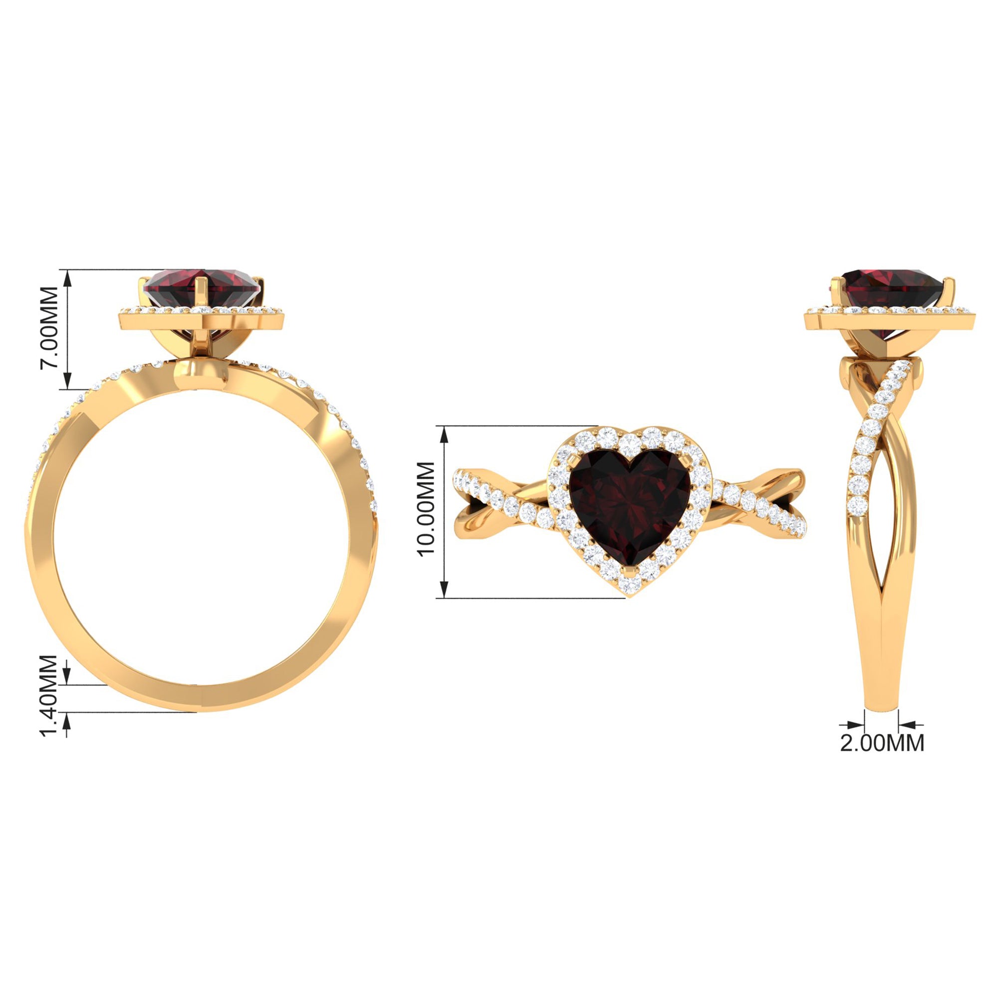 Heart Shape Garnet Crossover Engagement Ring with Diamond Garnet - ( AAA ) - Quality - Rosec Jewels