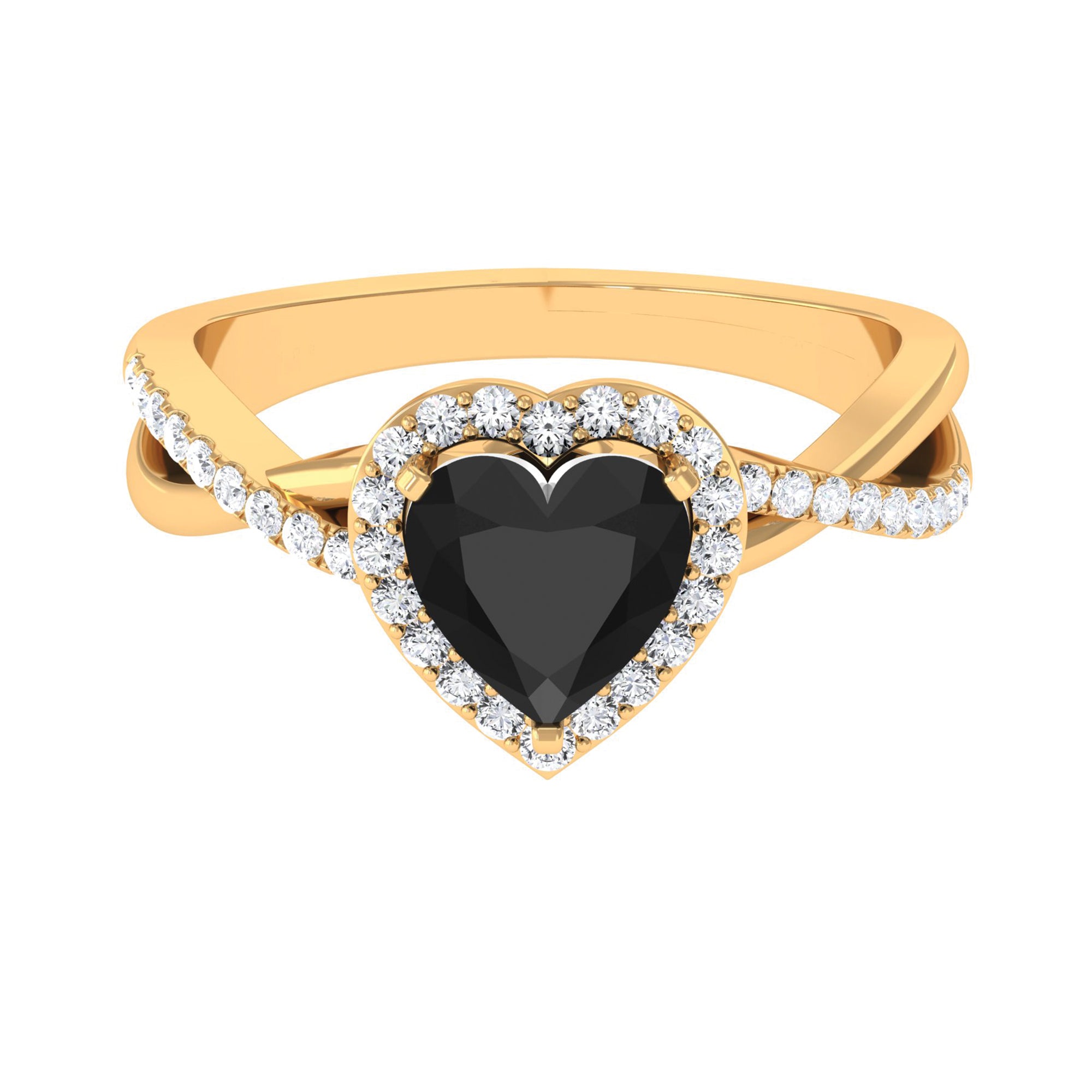 Heart Shape Created Black Diamond Crossover Engagement Ring with Diamond Lab Created Black Diamond - ( AAAA ) - Quality - Rosec Jewels