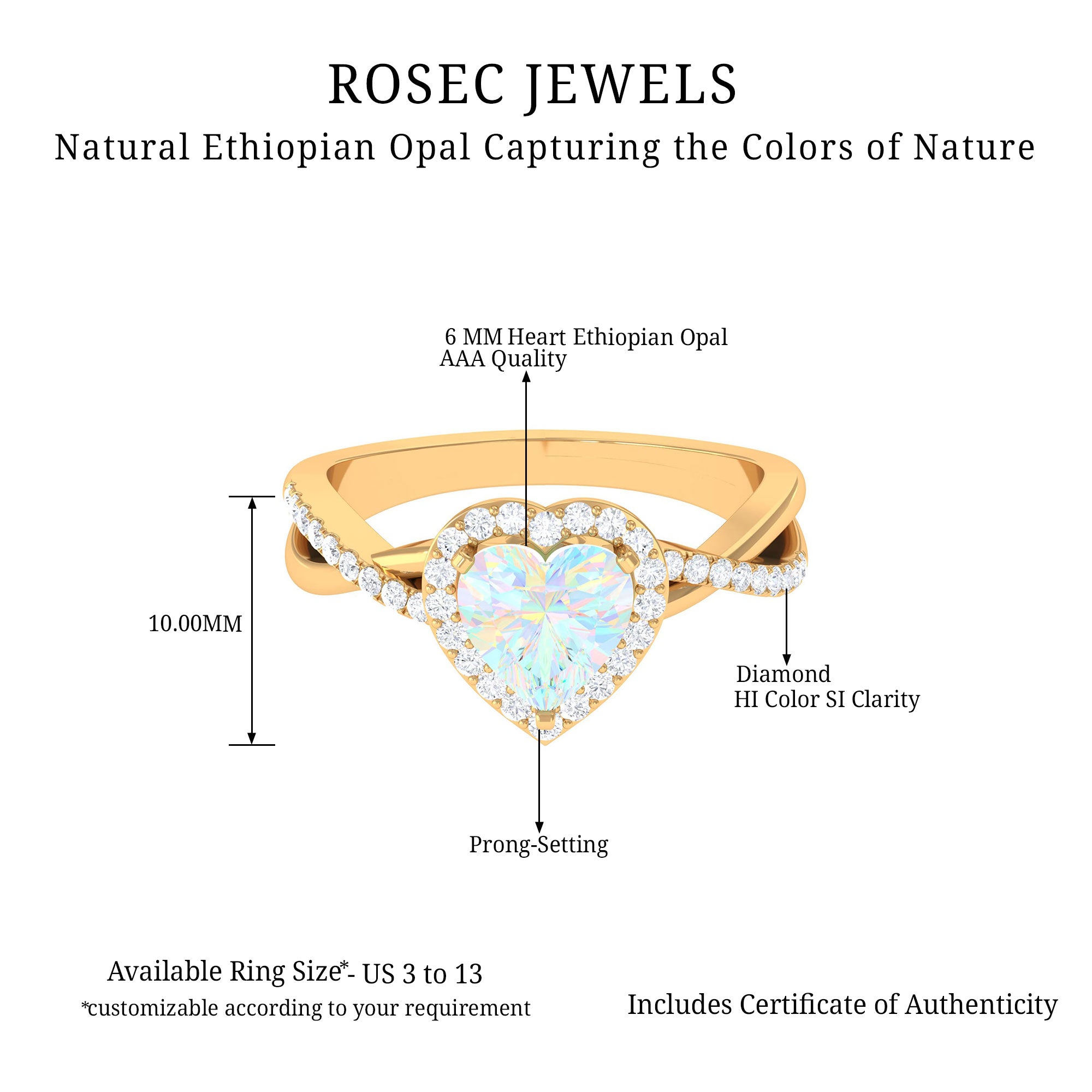 Heart Shape Ethiopian Opal Crossover Engagement Ring with Diamond Ethiopian Opal - ( AAA ) - Quality - Rosec Jewels