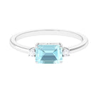 Emerald Cut Sky Blue Topaz East West Engagement Ring with Diamond Sky Blue Topaz - ( AAA ) - Quality - Rosec Jewels