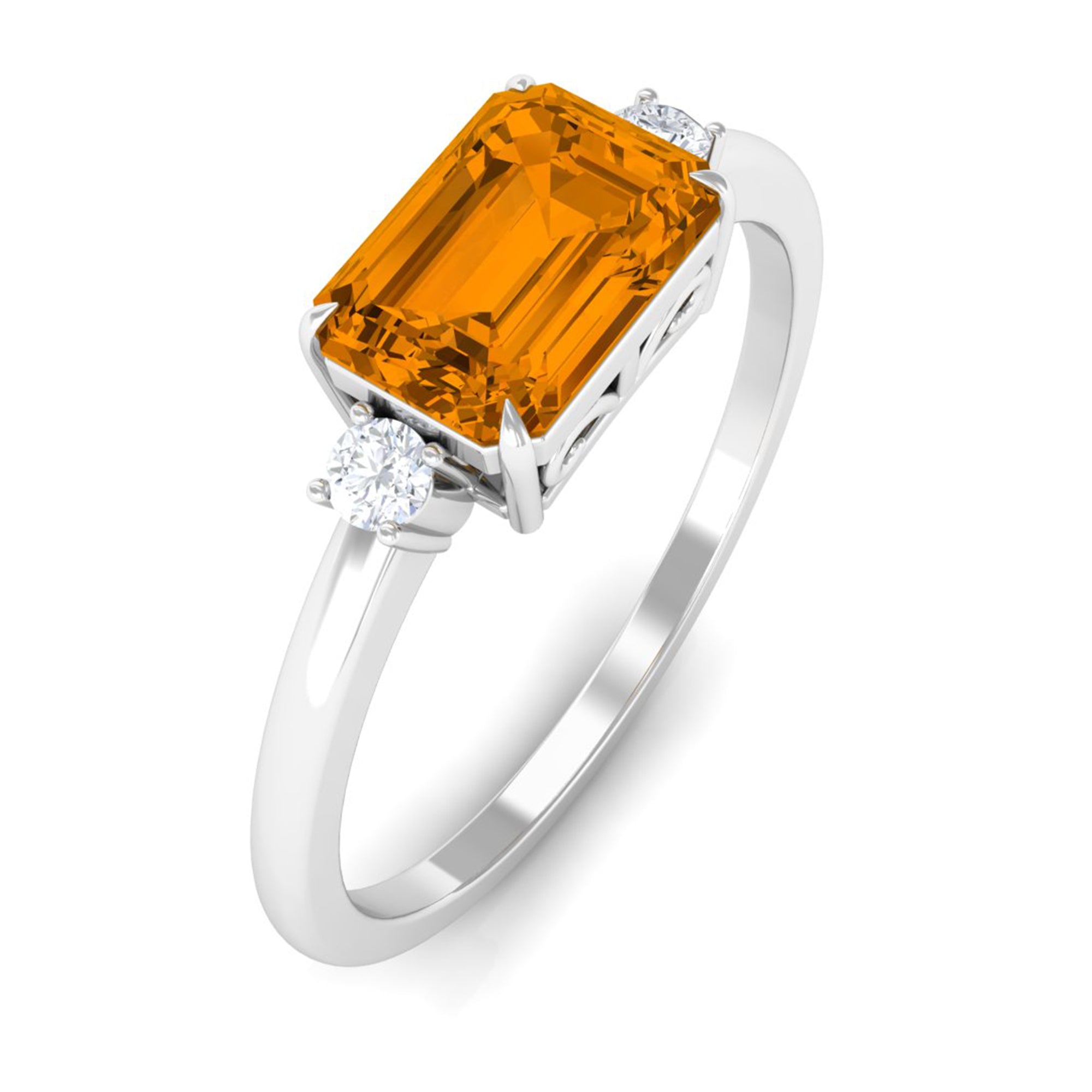 2 CT Octagon Cut Citrine East West Engagement Ring with Diamond Citrine - ( AAA ) - Quality - Rosec Jewels