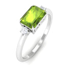 Emerald Cut Peridot East West Engagement Ring with Diamond Peridot - ( AAA ) - Quality - Rosec Jewels