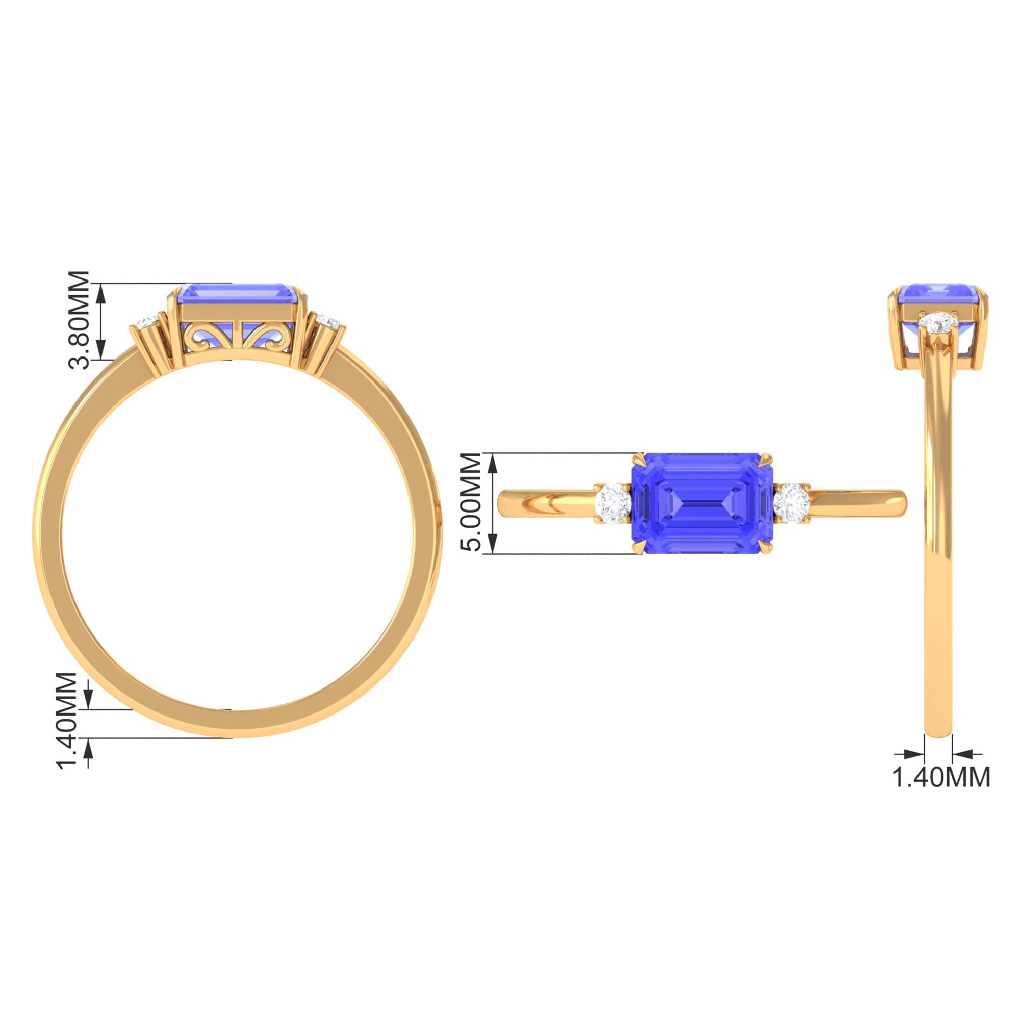 2 CT Emerald Cut Tanzanite East West Engagement Ring with Diamond Tanzanite - ( AAA ) - Quality - Rosec Jewels