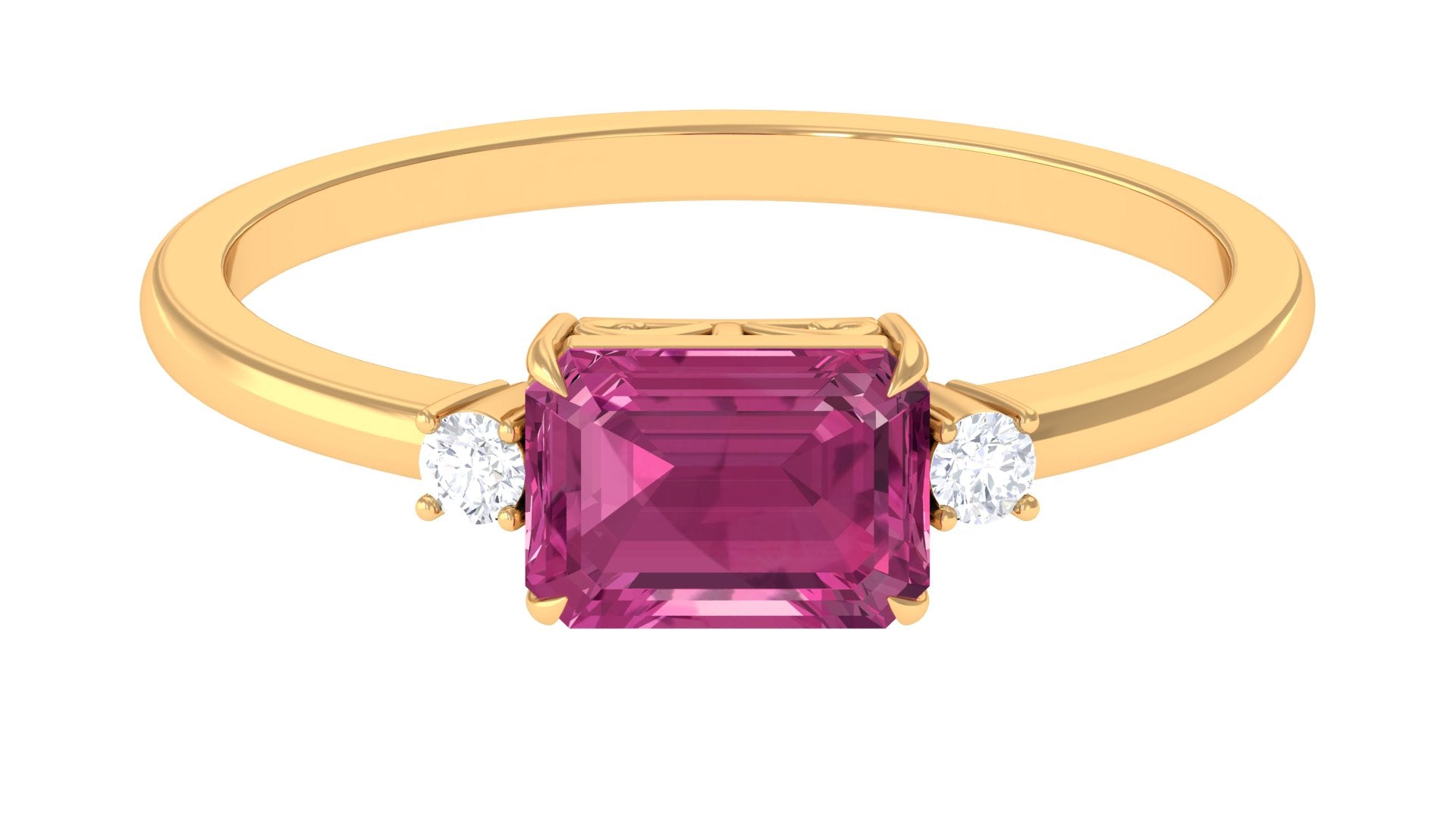 Octagon Cut Pink Tourmaline East West Engagement Ring with Diamond Pink Tourmaline - ( AAA ) - Quality - Rosec Jewels