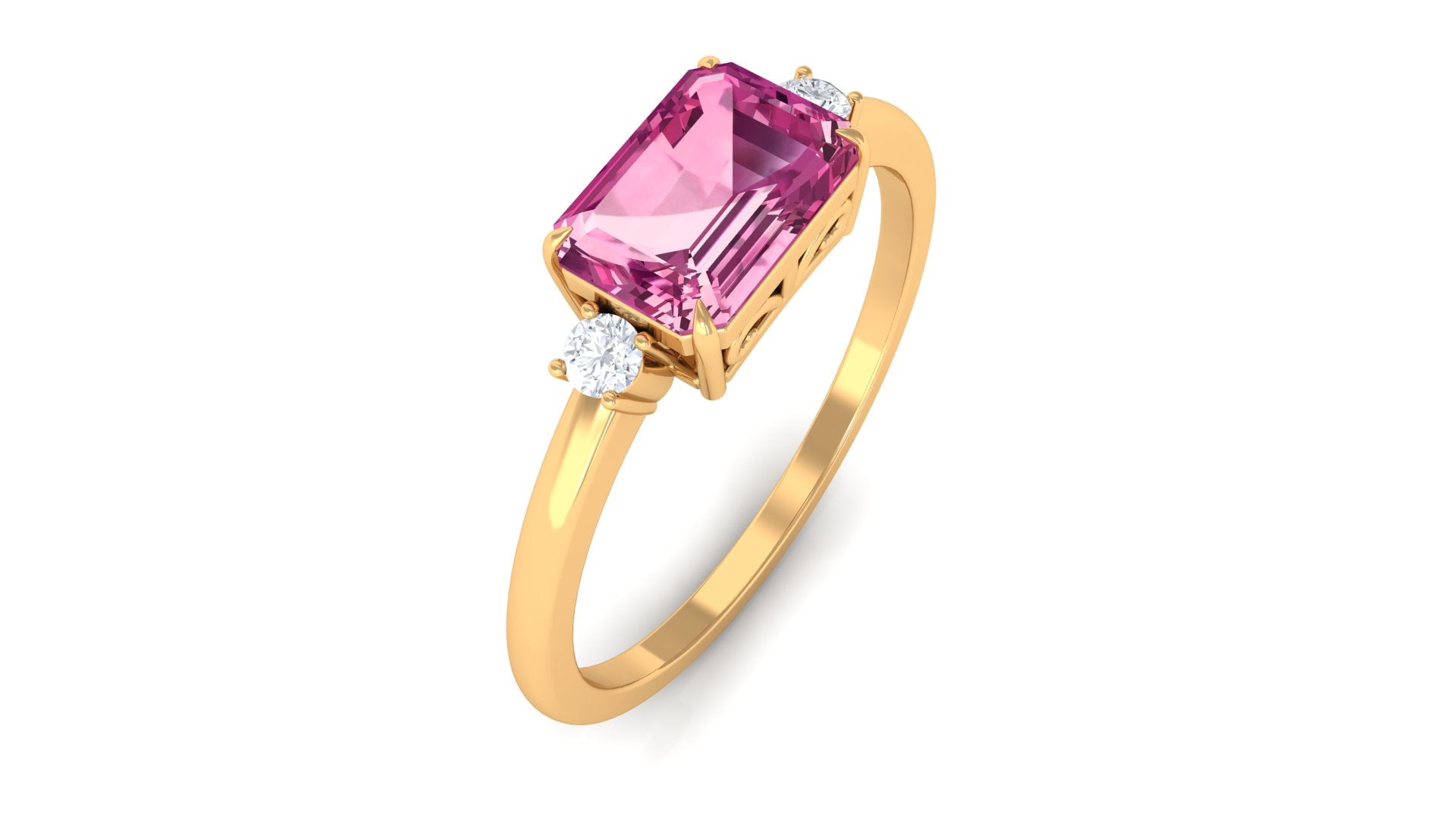 Octagon Cut Pink Tourmaline East West Engagement Ring with Diamond Pink Tourmaline - ( AAA ) - Quality - Rosec Jewels