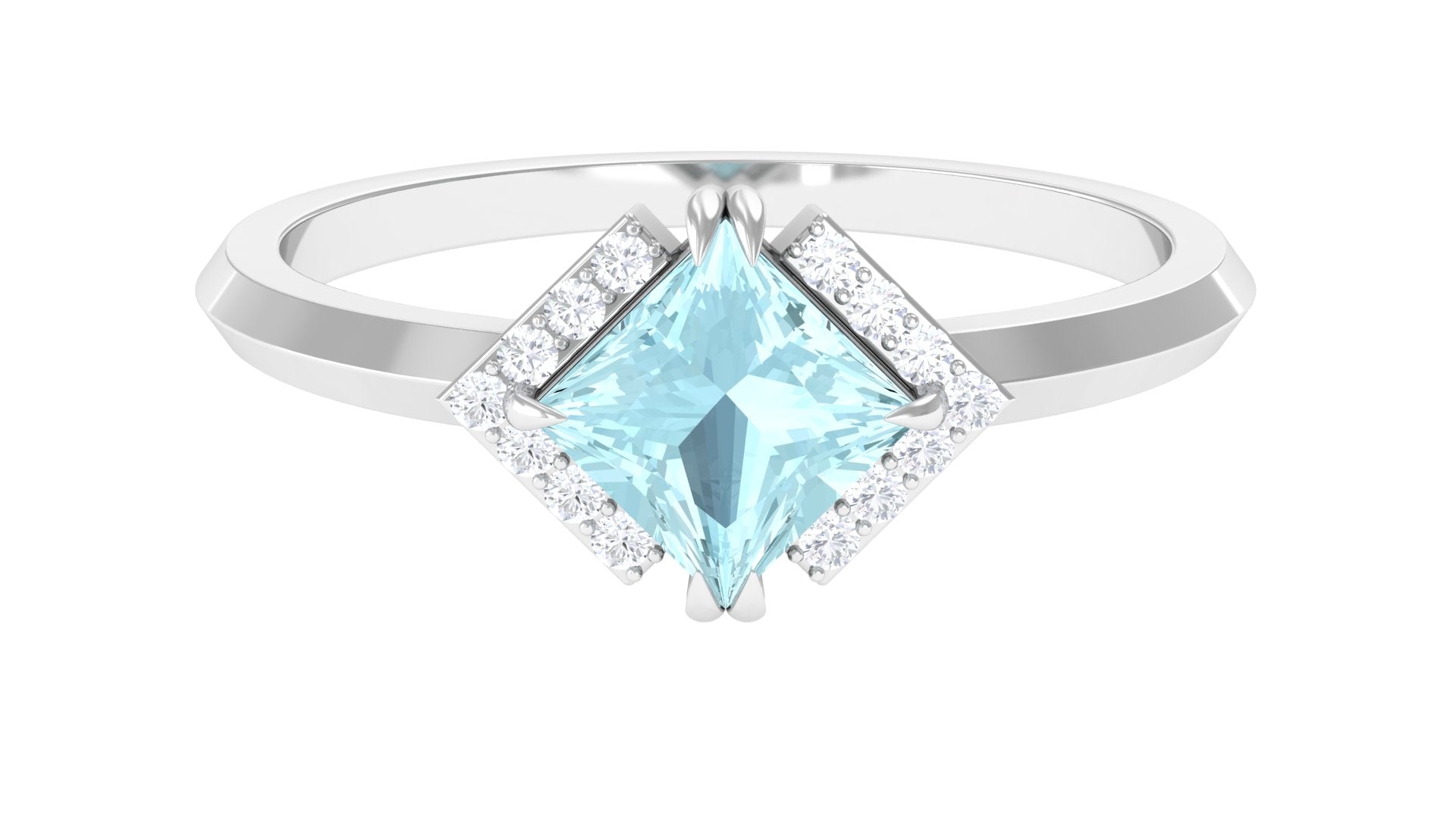 Princess Cut Sky Blue Topaz Simple Engagement Ring with Diamond Sky Blue Topaz - ( AAA ) - Quality - Rosec Jewels