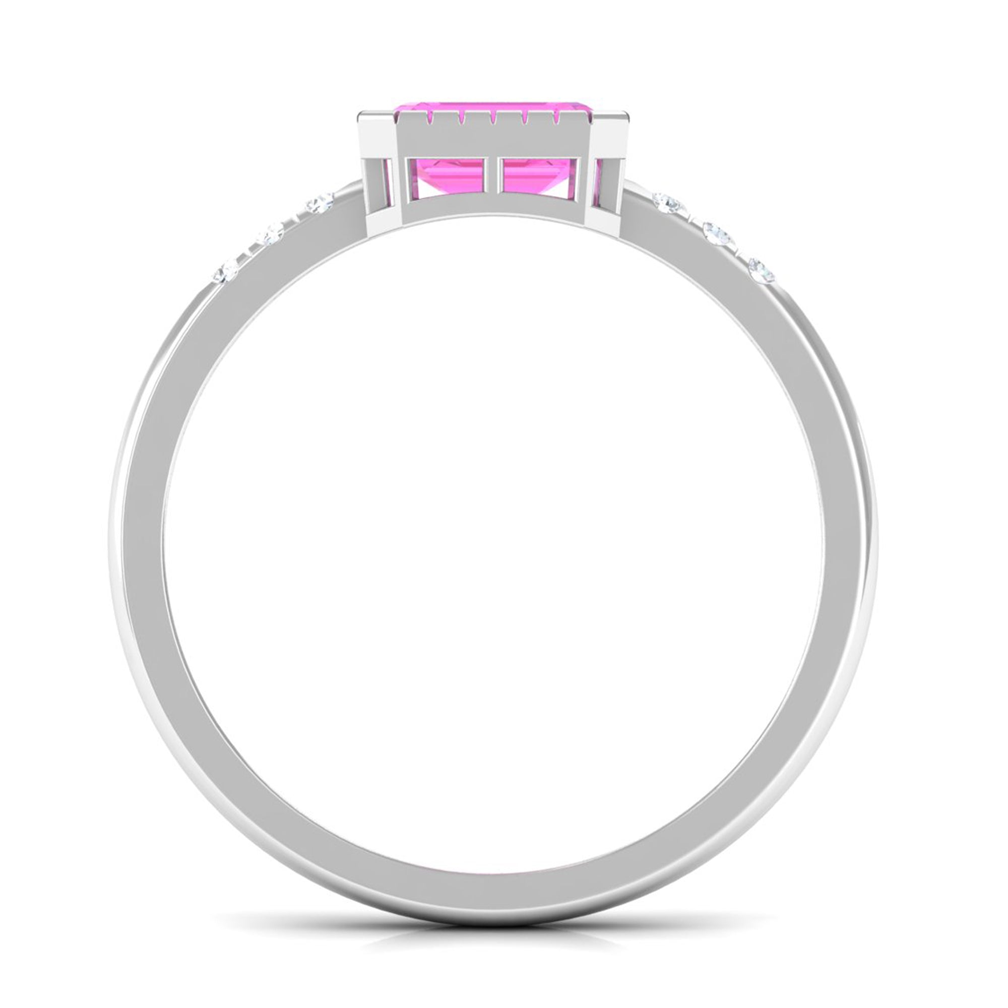 Emerald Cut Pink Sapphire East West Engagement Ring with Diamond Pink Sapphire - ( AAA ) - Quality - Rosec Jewels