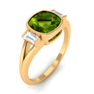 Simple Cushion Cut Peridot Solitaire Engagement Ring with Diamond in Split Shank Peridot - ( AAA ) - Quality - Rosec Jewels