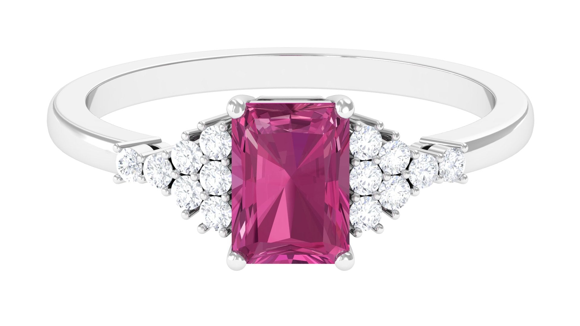 Octagon Cut Pink Tourmaline and Diamond Solitaire Engagement Ring Pink Tourmaline - ( AAA ) - Quality - Rosec Jewels