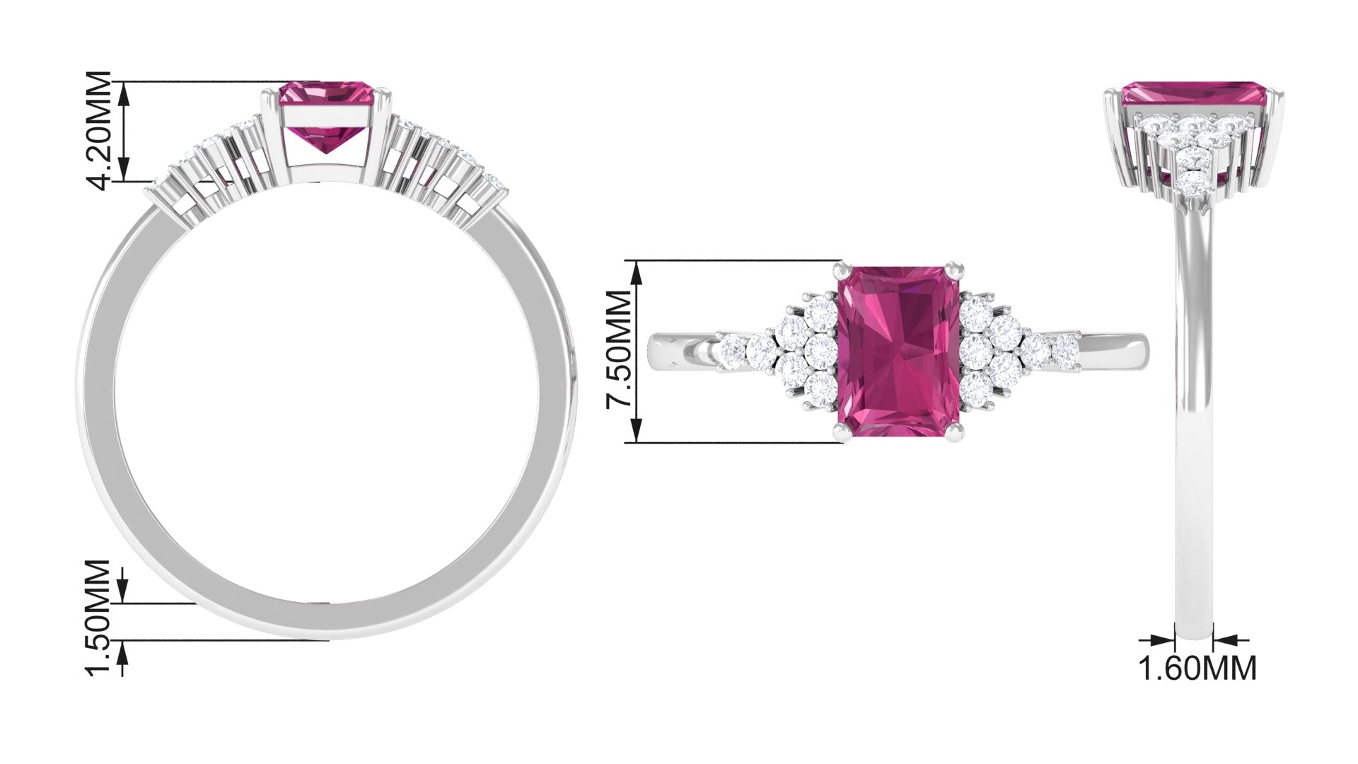 Octagon Cut Pink Tourmaline and Diamond Solitaire Engagement Ring Pink Tourmaline - ( AAA ) - Quality - Rosec Jewels