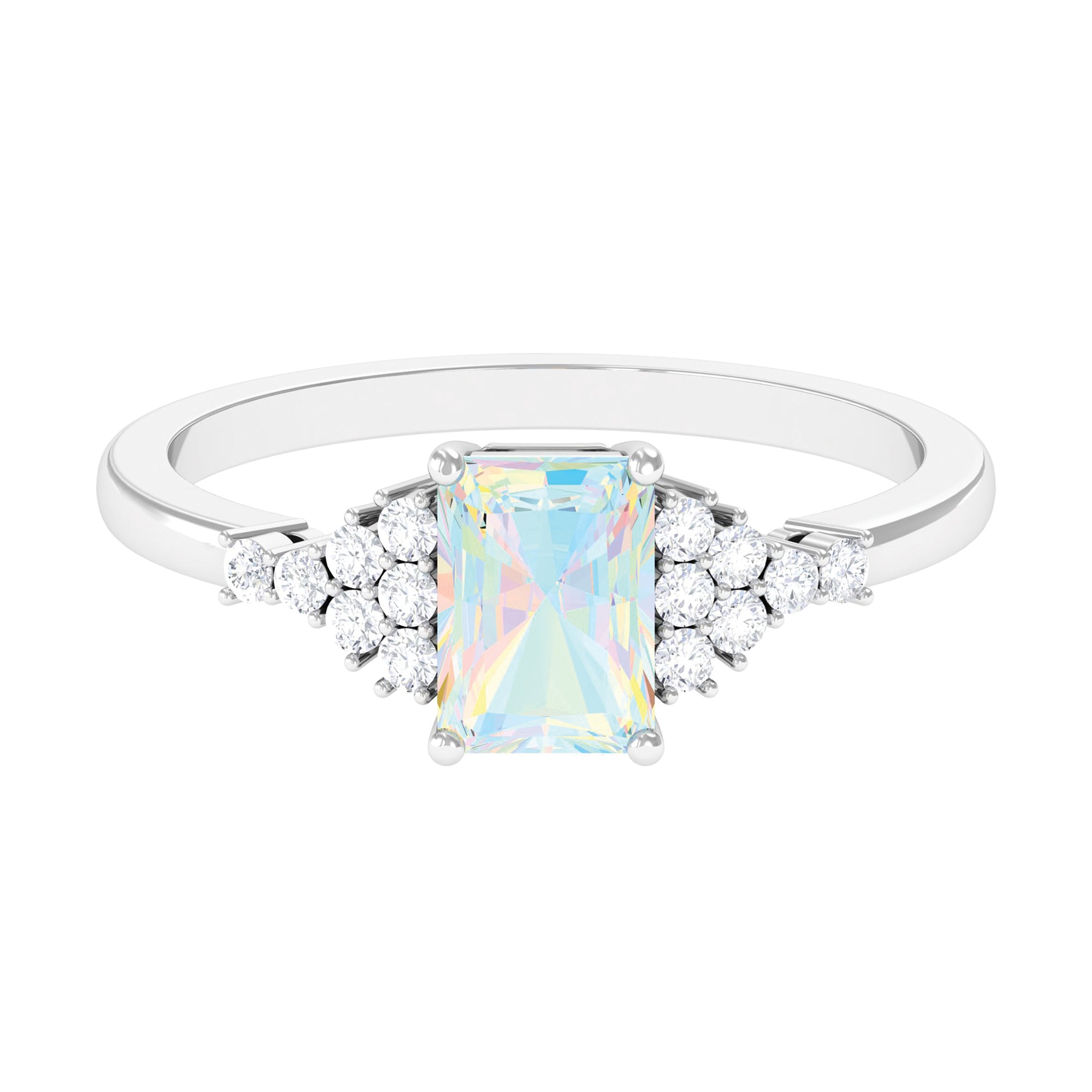 Octagon Cut Ethiopian Opal and Diamond Solitaire Engagement Ring Ethiopian Opal - ( AAA ) - Quality - Rosec Jewels