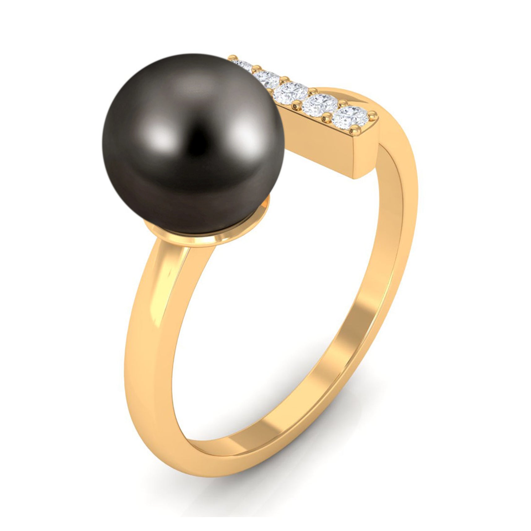 Tahitian Pearl and Diamond Modern Cuff Engagement Ring Tahitian pearl - ( AAA ) - Quality - Rosec Jewels