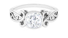 Cushion Cut Cubic Zirconia Vintage Inspired Solitaire Ring in Bezel Setting Zircon - ( AAAA ) - Quality - Rosec Jewels