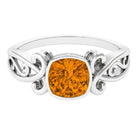 Vintage Style Cushion Citrine Solitaire Ring in Bezel Setting Citrine - ( AAA ) - Quality - Rosec Jewels