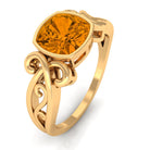 Vintage Style Cushion Citrine Solitaire Ring in Bezel Setting Citrine - ( AAA ) - Quality - Rosec Jewels