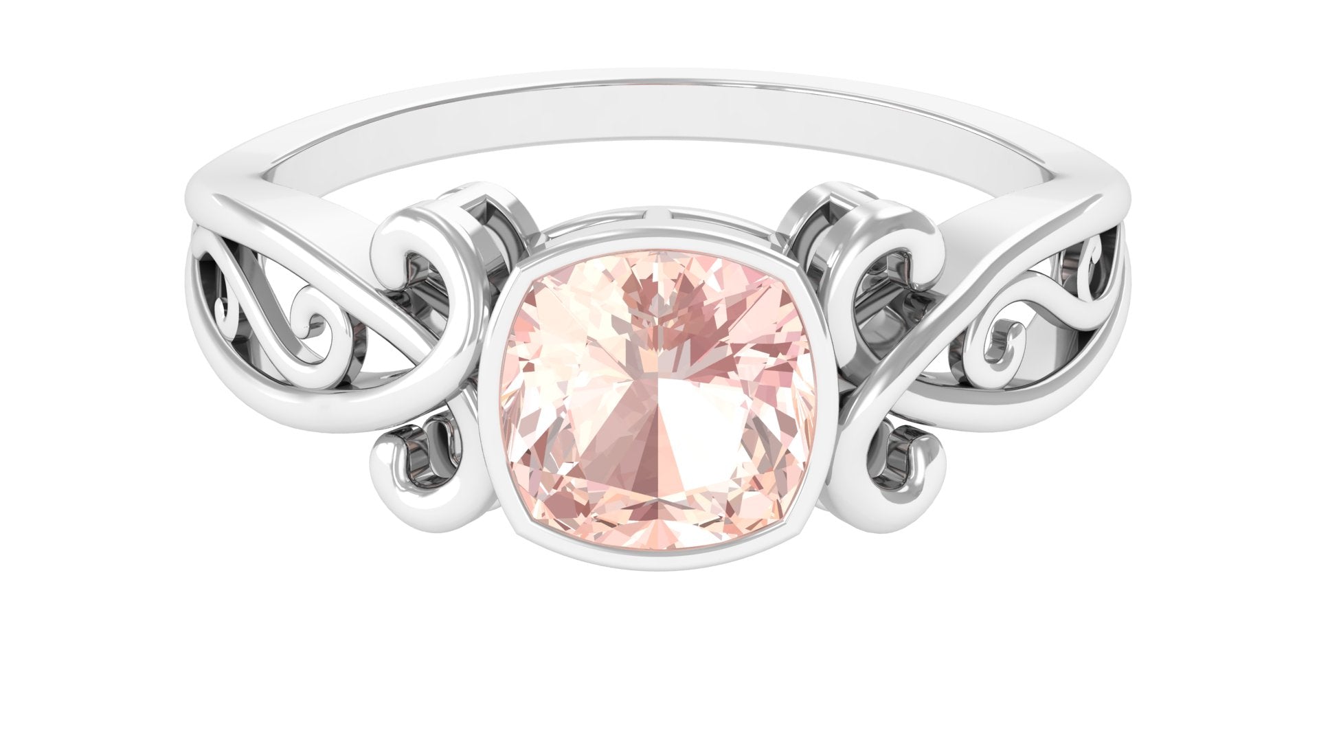 Vintage Style Cushion Morganite Solitaire Ring in Bezel Setting Morganite - ( AAA ) - Quality - Rosec Jewels