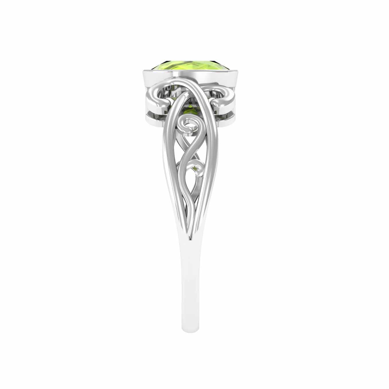 Vintage Style Cushion Cut Peridot Solitaire Ring in Bezel Setting Peridot - ( AAA ) - Quality - Rosec Jewels