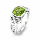 Vintage Style Cushion Cut Peridot Solitaire Ring in Bezel Setting Peridot - ( AAA ) - Quality - Rosec Jewels