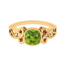 Vintage Style Cushion Cut Peridot Solitaire Ring in Bezel Setting Peridot - ( AAA ) - Quality - Rosec Jewels