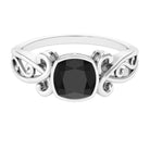 Vintage Style Cushion Black Onyx Solitaire Ring in Bezel Setting Black Onyx - ( AAA ) - Quality - Rosec Jewels