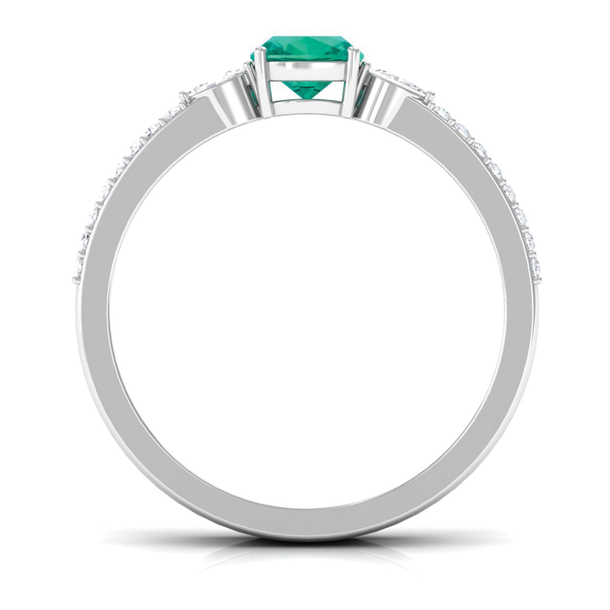 Cushion shape Emerald and Diamond Anniversary Double Band Ring Emerald - ( AAA ) - Quality - Rosec Jewels