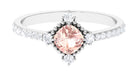 Cushion Cut Morganite Solitaire Engagement Ring with Diamond Side Stones Morganite - ( AAA ) - Quality - Rosec Jewels