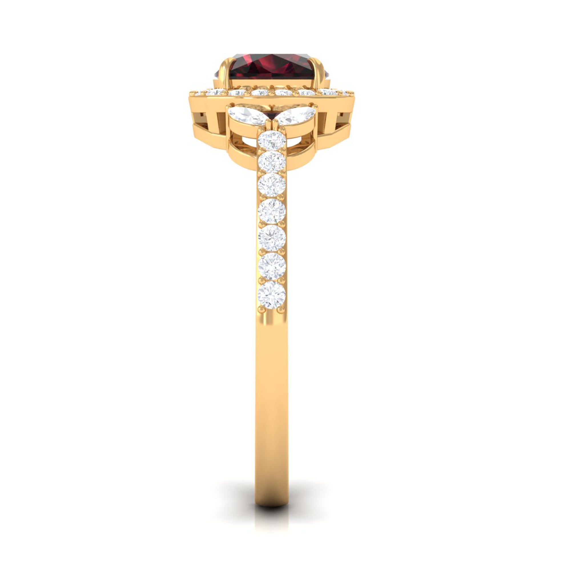 2 CT Natural Garnet Halo Engagement Ring with Diamond Garnet - ( AAA ) - Quality - Rosec Jewels