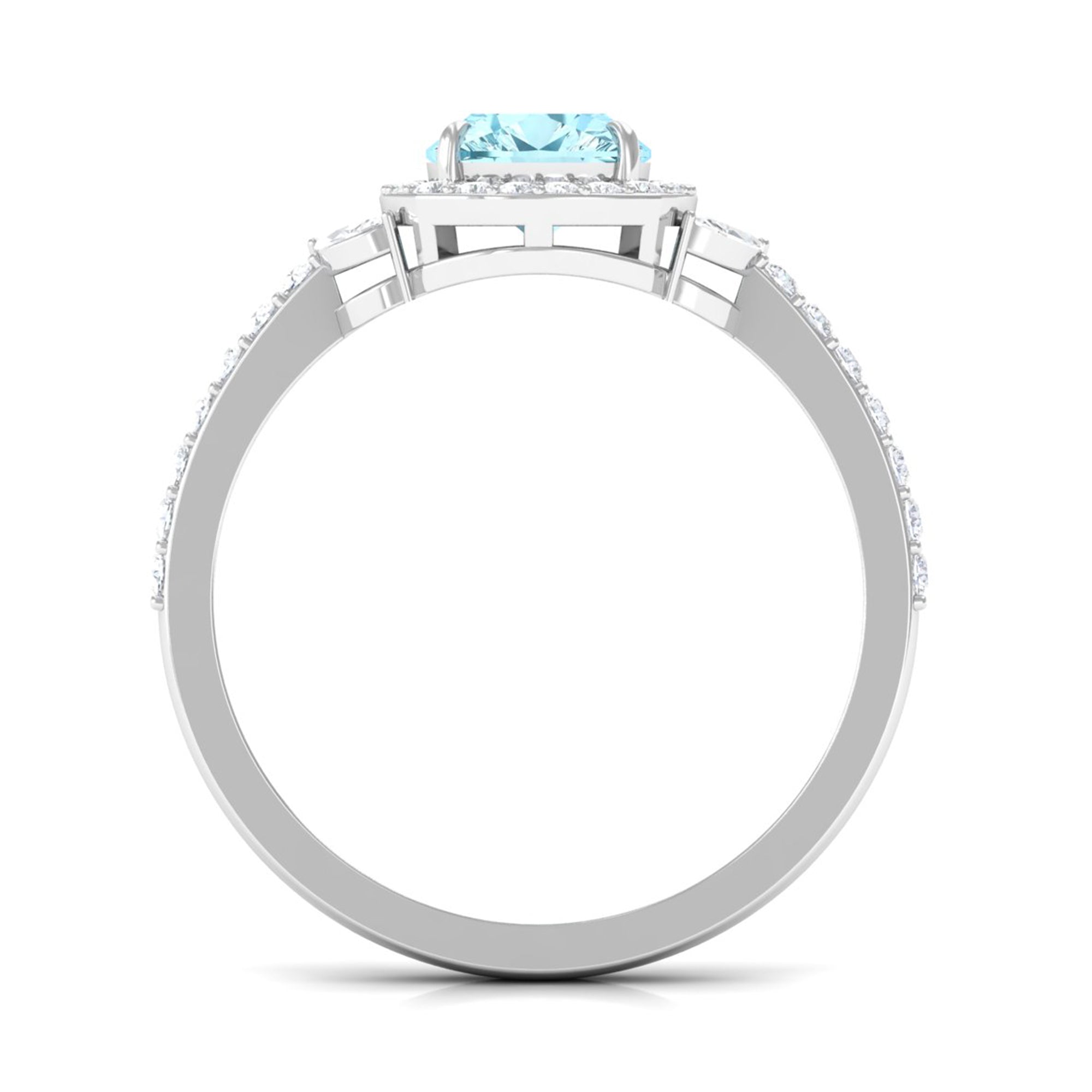 Real Aquamarine Halo Engagement Ring with Diamond Aquamarine - ( AAA ) - Quality - Rosec Jewels