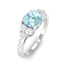 Cushion Cut Aquamarine Solitaire Ring with Diamond Aquamarine - ( AAA ) - Quality - Rosec Jewels