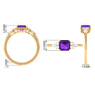 Asscher Cut Amethyst Solitaire Engagement Ring with Diamond Trio Amethyst - ( AAA ) - Quality - Rosec Jewels