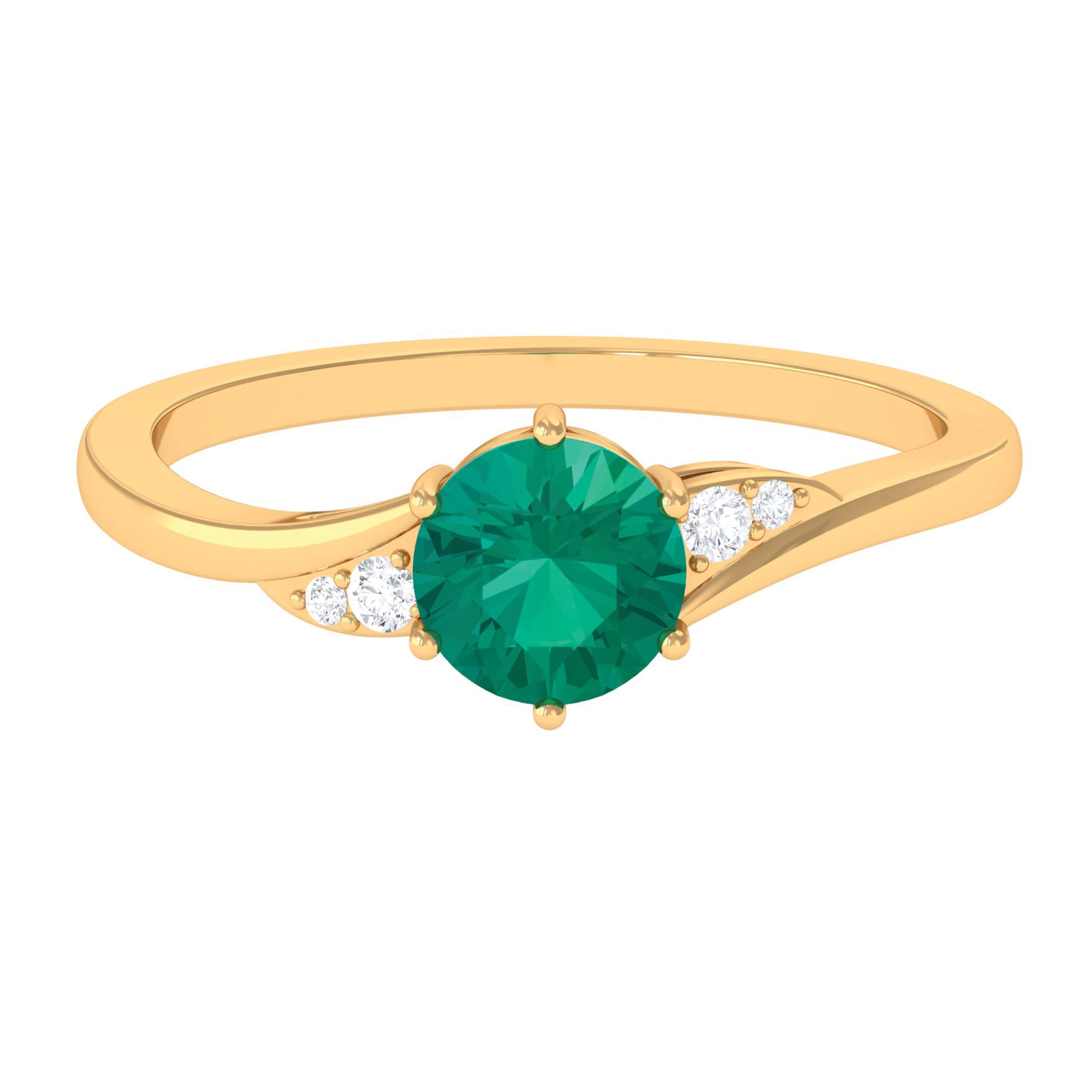 1 CT Round Emerald Solitaire Engagement Ring with Diamond Emerald - ( AAA ) - Quality - Rosec Jewels