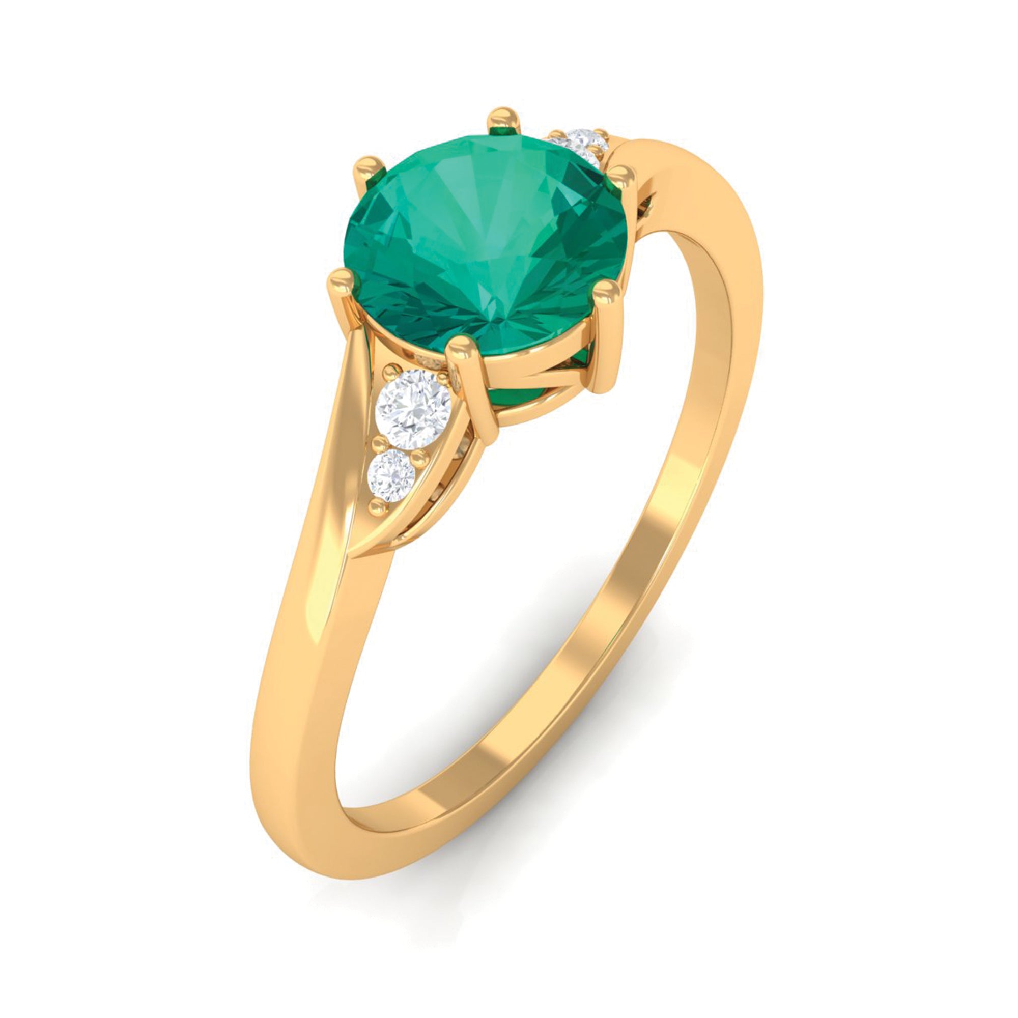 1 CT Round Emerald Solitaire Engagement Ring with Diamond Emerald - ( AAA ) - Quality - Rosec Jewels